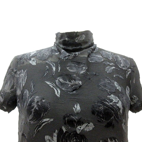 バジーレ BASILE 28 ブラウス ハイネック 花柄 半袖 40 黒 ブラック 