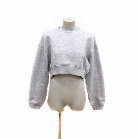 ザラ ZARA トレーナー ショート丈 裏起毛 長袖 S グレー /YK