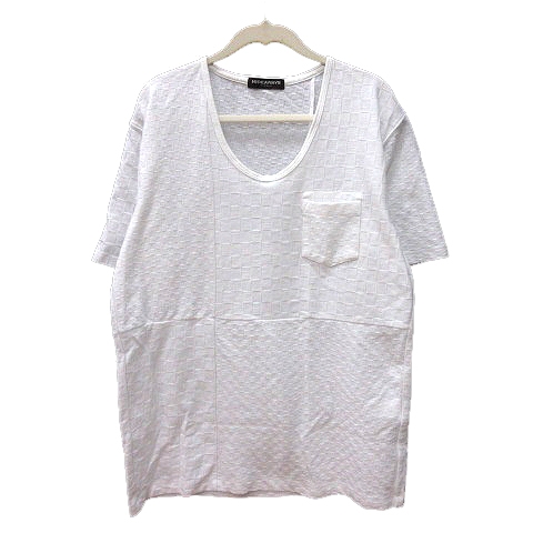 新品▼ HIDEAWAYS ハイダウェイニコル▼ 半袖 Ｖネック バイアスランダムリブカットソー48(L)GRY ハイダウェイ ニコル HIDEAWAYS カットソー Tシャツ Uネック 半袖 50