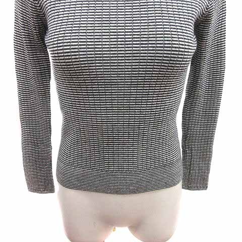 エフデ ef-de ニット カットソー ハイネック ボーダー 長袖 ウール 9 M 黒 ブラック 白 ホワイト /YK レディース