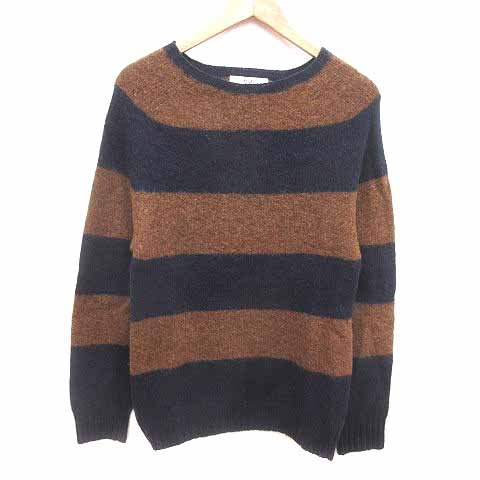 ブルーワーク BLUE WORK ニット セーター ボーダー 長袖 ウール 36 S 茶 ブラウン 紺 ネイビー /YK メンズ
