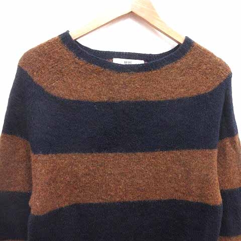 ブルーワーク BLUE WORK ニット セーター ボーダー 長袖 ウール 36 S 茶 ブラウン 紺 ネイビー /YK メンズ