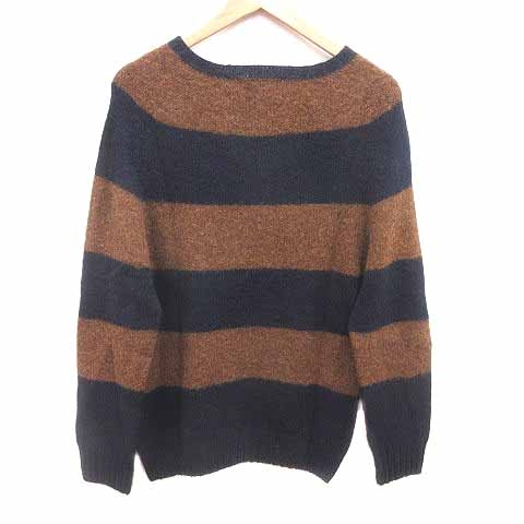 ブルーワーク BLUE WORK ニット セーター ボーダー 長袖 ウール 36 S 茶 ブラウン 紺 ネイビー /YK メンズ
