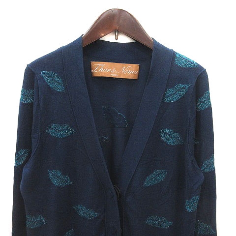 ゾーアンドネマ　ニットカーディガン ゾー&ネマ Zhor&Nema カーディガン ニット 絹 シルク 刺繍 長袖 S 紺