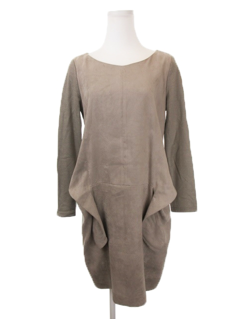 22オクトーブル 22 Octobre ワンピース ひざ丈 長袖 ラウンドネック 切替 ウール アースカラー 38 グレージュ Yh2 レディース 198 ベクトルパーク