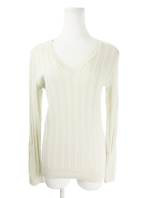 ラコステ Lacoste ニット カットソー 長袖 Vネック ケーブル 鹿の子 ウール混 36 白 ホワイト Ah17 レディース 198 ベクトルパーク