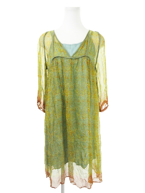 ビュルデサボン Bulle De Savon ワンピース ひざ丈 五分袖 ブラウス インナー セット ゆったり 花柄 ドット 総柄 F 黄 イエロー Ah3 レディース 198 ベクトルパーク