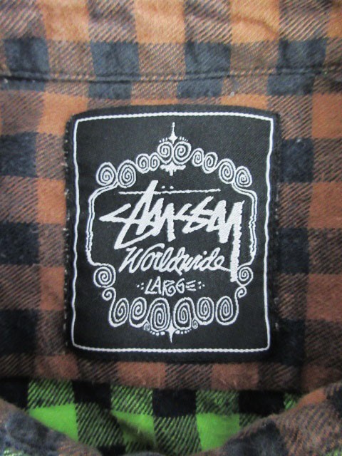 ステューシー STUSSY シャツ 半袖 チェック L 緑 グリーン 黄緑 黒