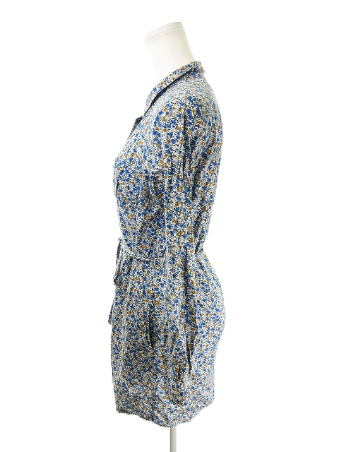 ナノユニバース Nano Universe ワンピース シャツ ひざ丈 長袖 ウエストマーク 花柄 36 青 ブルー Ah18 レディース 198 ベクトルパーク