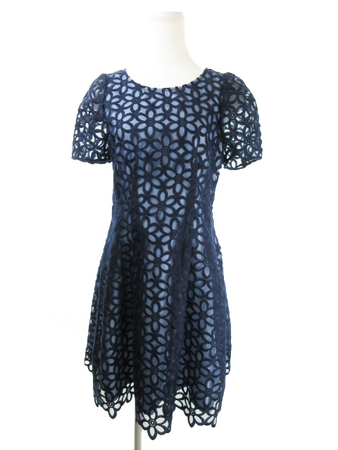 アプワイザーリッシェ Apuweiser Riche ワンピース ひざ丈 半袖 花柄 透け感 刺繍 1 紺 ネイビー Ki9 レディース 198 ベクトルパーク