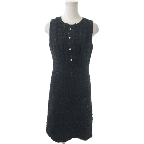 ケイトスペード Kate Spade ワンピース ひざ丈 ノースリーブ ツイード フリル 0 黒 ブラック Ki レディース 198 ベクトルパーク