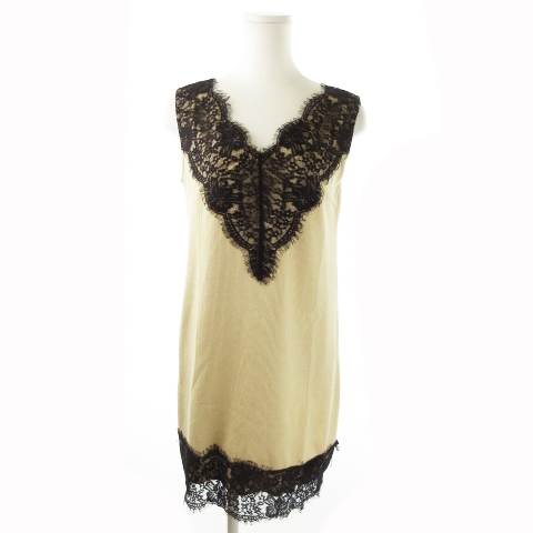 リエンダ Rienda ワンピース ミニ Vネック ノースリーブ カットソー レース S ベージュ Ck21 レディース 198 ベクトルパーク