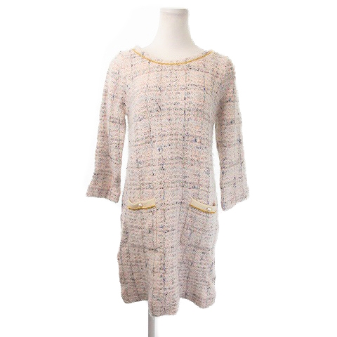 未使用品 トランテアン ソン ドゥ モード 31 Sons De Mode ワンピース ニット ミニ 長袖 シャギー ビジュー 総柄 36 ピンク Ki5 レディース 198 ベクトルパーク