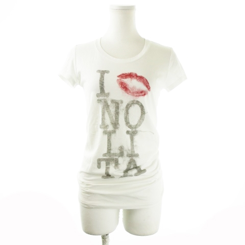 ノリータ Nolita Tシャツ カットソー クルーネック 半袖 プリント キスマーク M 白 ホワイト Ck15 レディース 198 ベクトルパーク