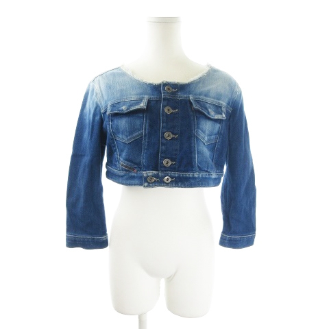 ディーゼル Diesel ジャケット デニム Gジャン ジージャン ノーカラー 七分袖 ショート丈 カットオフ S 青 ブルー Ao7 レディース 198 ベクトルパーク