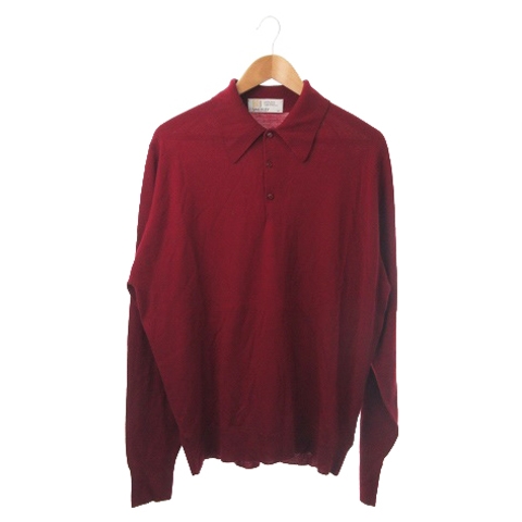 ジョンスメドレー John Smedley ニット セーター 襟付き 長袖 ウール L 赤 レッド ボルドー Ki8 メンズ 198 ベクトルパーク