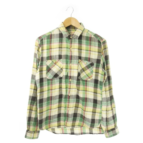 グローバルワーク Global Work シャツ 長袖 チェック リネン 麻 M 緑 グリーン Mn2 メンズ 198 ベクトルパーク