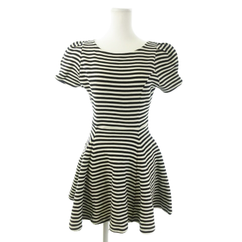 スナイデル Snidel ワンピース ミニ 半袖 パフスリーブ ボーダー 0 黒 ブラック Ki1 レディース 198 ベクトルパーク