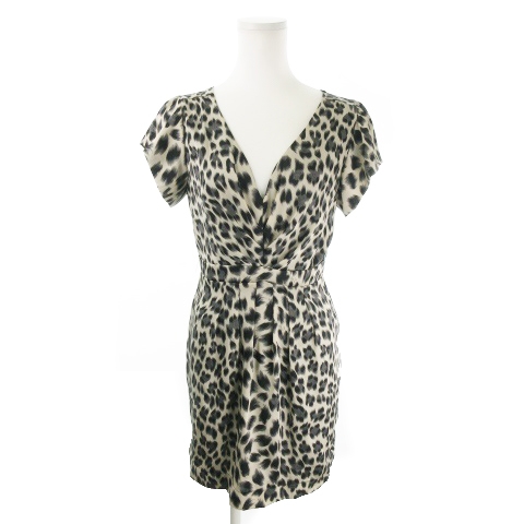 ロイヤルパーティー Royal Party ワンピース ミニ Vネック 半袖 レオパード ヒョウ柄 38 アイボリー Mn11 レディース 198 ベクトルパーク