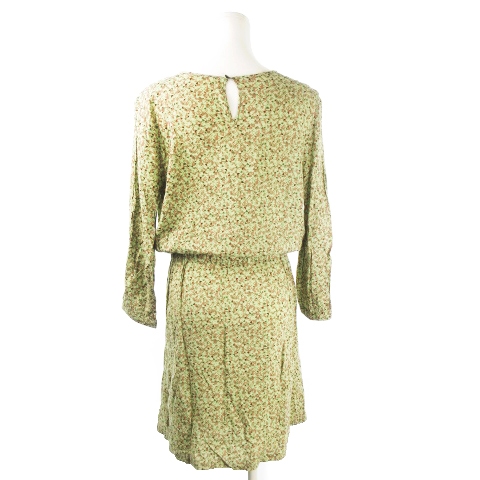 ナバアサナ Navasana ワンピース ひざ丈 長袖 リボン 総柄 F 黄緑 イエローグリーン Ck7 レディース 198 ベクトルパーク