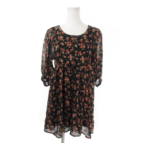 イーハイフンワールドギャラリー E Hyphen World Gallery ワンピース ミニ 七分袖 小花 花柄 透け感 F 黒 ブラック Ao8 レディース 198 ベクトルパーク