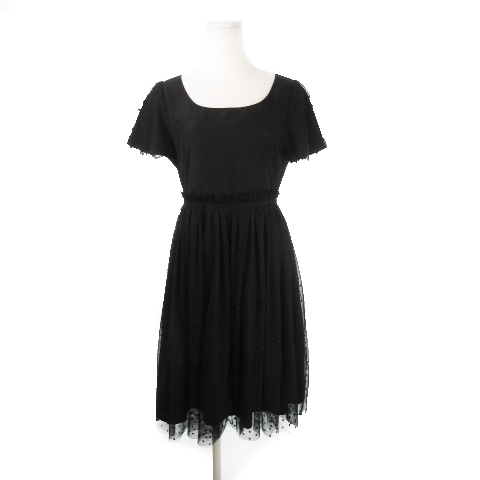 レイビームス Ray Beams ワンピース ひざ丈 半袖 透け感 シフォン チュール ドット 黒 ブラック Yh11 レディース 198 ベクトルパーク