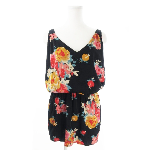 リエンダ Rienda ワンピース ミニ Vネック ノースリーブ 花柄 S 黒 ブラック Ao3 レディース 198 ベクトルパーク