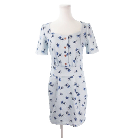 ダズリン Dazzlin ワンピース ミニ デコルテ 半袖 花柄 M 青 ブルー Yh21 レディース 198 ベクトルパーク