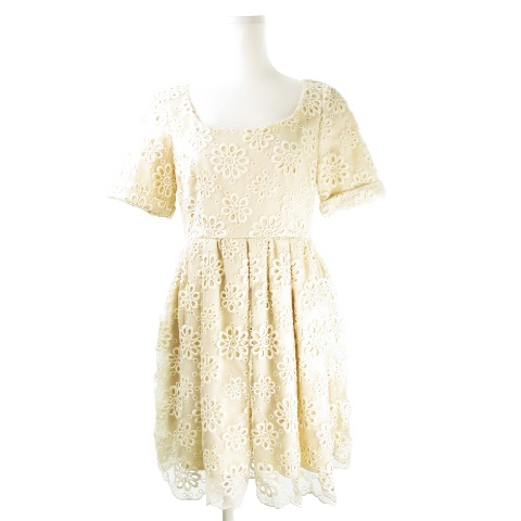 マーキュリーデュオ Mercuryduo ワンピース 総レース ミニ デコルテ 半袖 カットワーク 刺繍 F ベージュ Ck11 レディース 198 ベクトルパーク