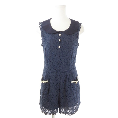 フィント Fi N T Fint オールインワン コンビネゾン パンツ ショート 丸襟 ノースリーブ 総レース F 紺 ネイビー Mn8 レディース 198 ベクトルパーク