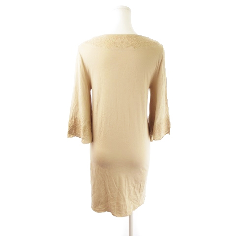 ゴア Goa ワンピース ミニ Vネック 五分袖 刺繍 カットオフ F ベージュ Yh13 レディース 198 ベクトルパーク