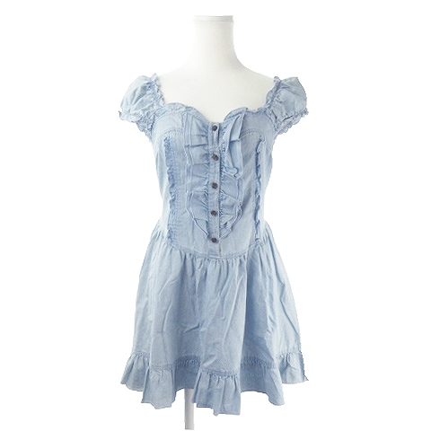 アクシーズファム Axes Femme ワンピース ミニ 半袖 パフスリーブ リボン フリル M 青 ブルー Ah3 レディース 198 ベクトルパーク