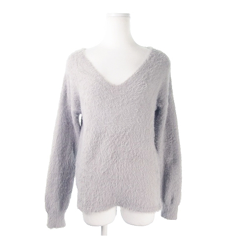 ティアンエクート Tiens Ecoute ニット セーター シャギー Vネック 長袖 もこもこ ふわふわ M グレー Ah14 レディース 198 ベクトルパーク