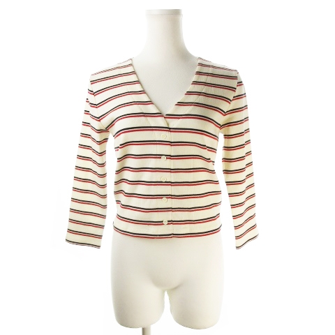 スライ Sly カットソー Vネック 七分袖 リブ ボーダー 1 白 アイボリー Ck6 レディース 198 ベクトルパーク