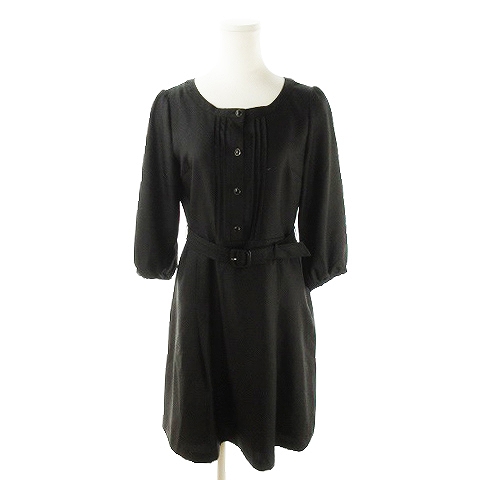 リンクイットオール Link It All Premium ワンピース ひざ丈 七分袖 ベルト 38 黒 ブラック Ah5 レディース 198 ベクトルパーク