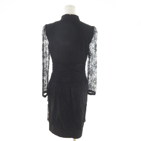 ボルニー Borny ワンピース ひざ丈 ハイネック 長袖 レース 透け感 M 黒 ブラック Ao5 レディース 198 ベクトルパーク