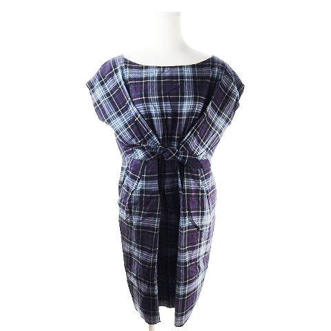 アナトリエ Anatelier ワンピース ミニ 半袖 リボン チェック 総柄 38 紫 パープル Ah10 レディース 198 ベクトルパーク