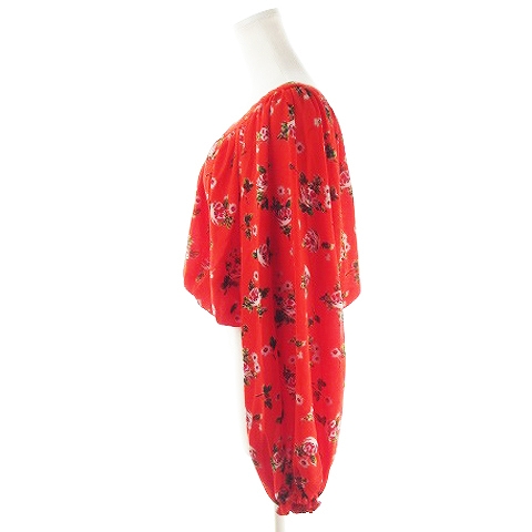 スライ Sly ブラウス ラウンドネック 長袖 ショート丈 シフォン 花柄 2 赤 レッド Ah16 レディース 198 ベクトルパーク