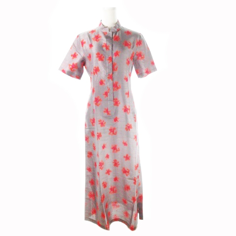 ヒロコビス Hiroko Bis Hiroko Koshino ワンピース ロング スタンドカラー 半袖 花柄 ネップ シャリ感 グレー Ck11 レディース 198 ベクトルパーク