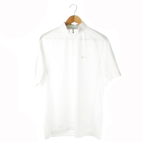 ナイキ Nike Tシャツ カットソー メッシュ ハイネック 半袖 ハーフジップ ライン ロゴ スポーツ ランニング L 白 ホワイト Ck6 メンズ 198 ベクトルパーク