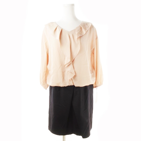 未使用品 アダムエロペ Adam Et Rope ワンピース ドッキング ミニ 七分袖 フリル 38 くすみピンク Ck4 レディース 198 ベクトルパーク