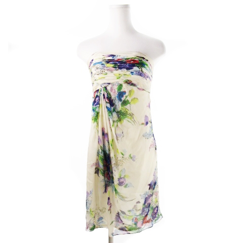 ジルスチュアート Jill Stuart Cocktail ワンピース ドレス ベアトップ ミニ シルク 絹 花柄 ボタニカル 0 青 ブルー Ck1 レディース 198 ベクトルパーク
