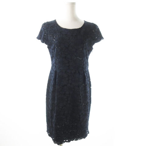 バビロン Babylone ワンピース 総レース ミニ 半袖 ウール混 カットワーク 花柄 38 紺 ネイビー Ao6 レディース 198 ベクトルパーク