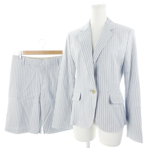 トゥーシー Two C スーツ セットアップ 上下 ジャケット テーラード パンツ ハーフ ショート ストライプ 背抜き 麻混 リネン混 40 水色 ブルー Ah8 レディース 198 ベクトルパーク