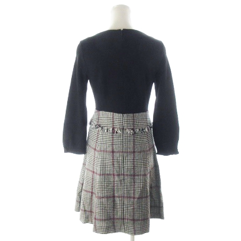 クイーンズコート Queens Court ワンピース ドッキング ミニ 長袖 ツイード ウール混 チェック 千鳥 1 黒 ブラック Ah14 レディース 198 ベクトルパーク