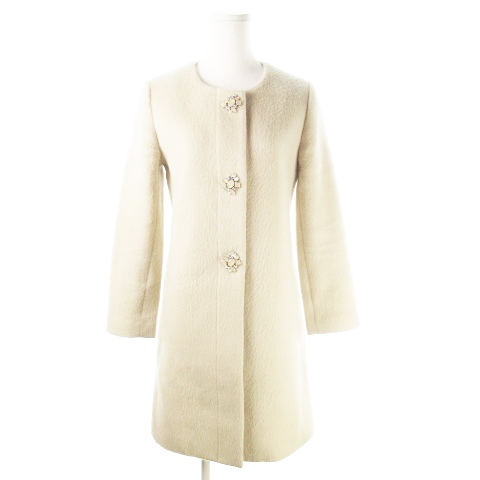 ジュエルチェンジズ Jewel Changes アローズ コート ノーカラー ウール アルパカ混 モヘヤ混 ビジュー 36 ベージュ Ao4 レディース 198 ベクトルパーク