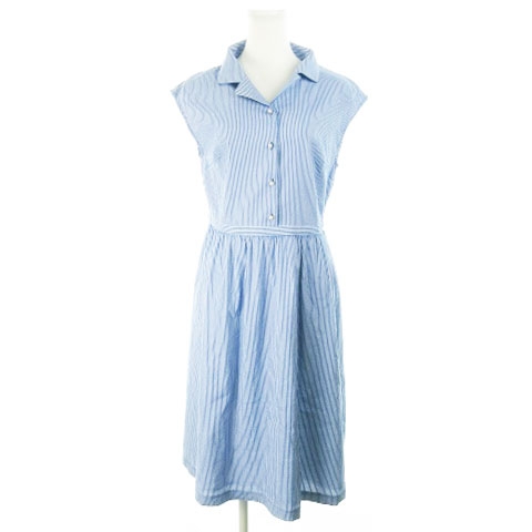 クチュールブローチ Couture Brooch ワンピース シャツ ひざ丈 半袖 ストライプ サッカー生地 38 青 ブルー Ah3 レディース 198 ベクトルパーク