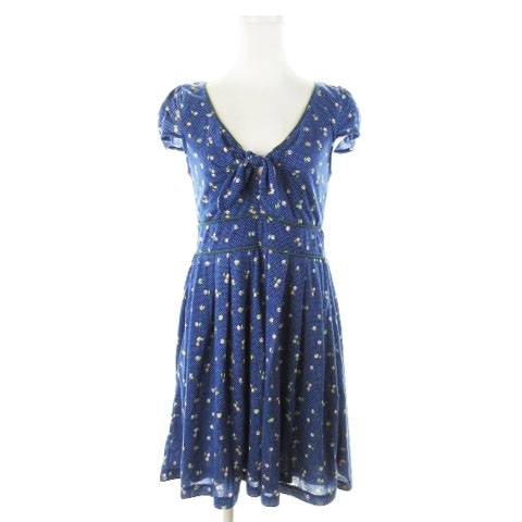 ロペピクニック Rope Picnic ワンピース ミニ Vネック 半袖 リボン ドット 花柄 総柄 38 青 ブルー Ah12 レディース 198 ベクトルパーク