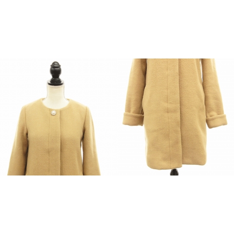 マジェスティックレゴン Majestic Legon ロングコート ノーカラー ビジュー ウール混 M ベージュ Hh レディース 0 ベクトルパーク