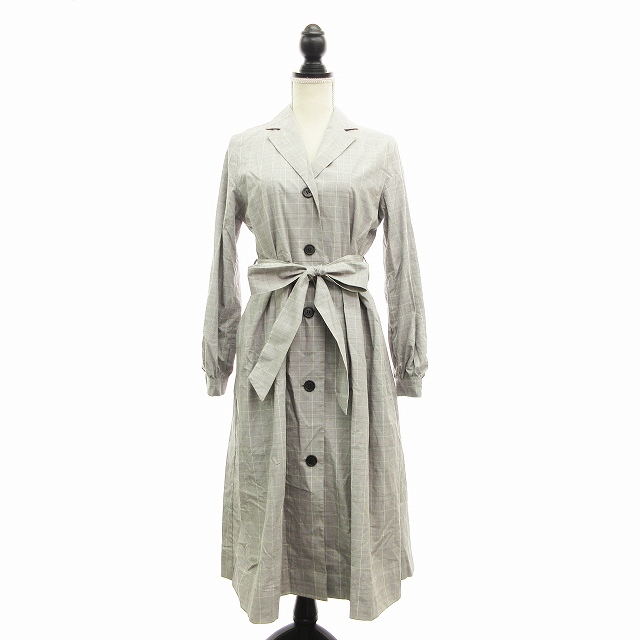 ラボラトリーワーク Laboratory Work ロングコート スプリング プリーツ グレンチェック リボン M グレー Hh レディース 0 ベクトルパーク